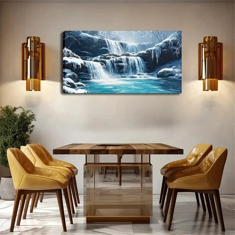 Waterfall Water Partially Froze Wall Art Canvas Office Home Room Framed 120x60cm