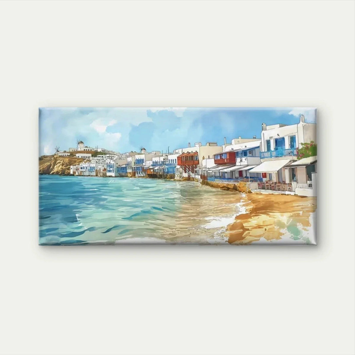Greek Island-Inspired Seaside Wall Art Canvas Office Home Room Framed 80x45cm