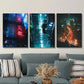 3pcs Cyberpunk city, sci-fi scene,  Art Metal Print Ready to Hang Art