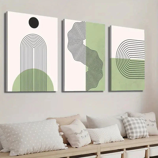 3pcs Green and Beige Monochrome Creative Wall Art Set Canvas Framed 40x60cm - High Quality Print 100% Australian Made Wall Canvas Ready to Hang
