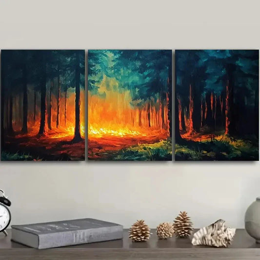 3pcs Vibrant Forest Fire Scenes Wall Art Set Canvas Framed 40x60cm - High Quality Print 100% Australian Made Wall Canvas Ready to Hang