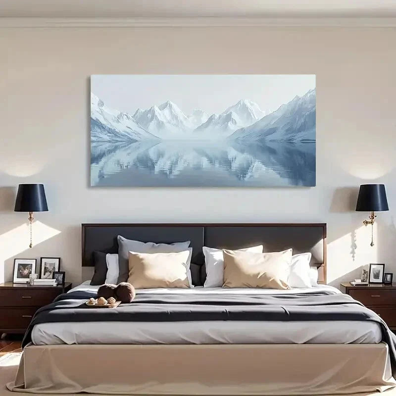 Snowy Mountain Lake Icebergs Wall Art Canvas Office Home Room Framed 120x60cm