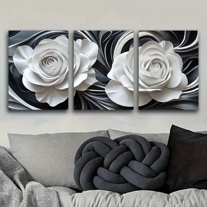 3pcs Wall Art Painting two Visual Roses Metal Print Ready to Hang Art