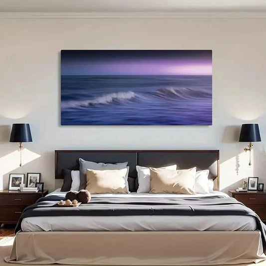 Purple Ocean Waves Deco Wall Art Canvas Office Home Room Framed 120x60cm