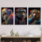 3pcs Fluorescent Monkey Animal Theme, Ink Art Metal Print Ready to Hang Art