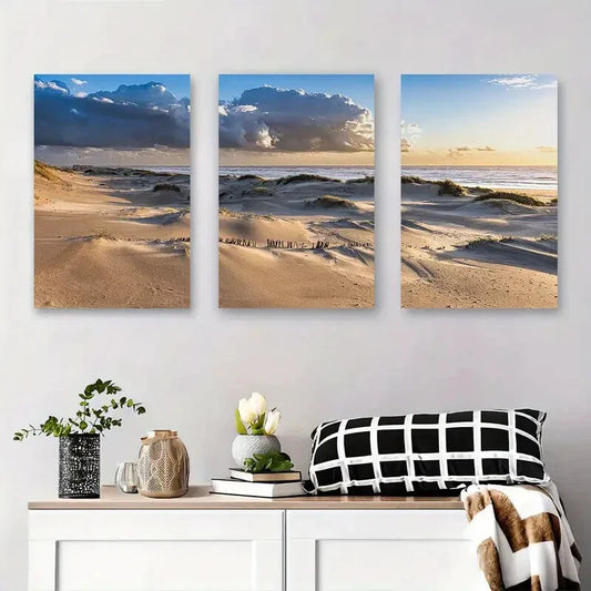 3pcs Beach Sand Dunes Landscape Scenic Ocean Metal Print Ready to Hang Art