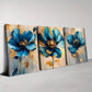 3pcs Elegant Blue And Gold Floral Wall Art Set Canvas Framed 40x60cm - High Quality Print 100% Australian Made Wall Canvas Ready to Hang