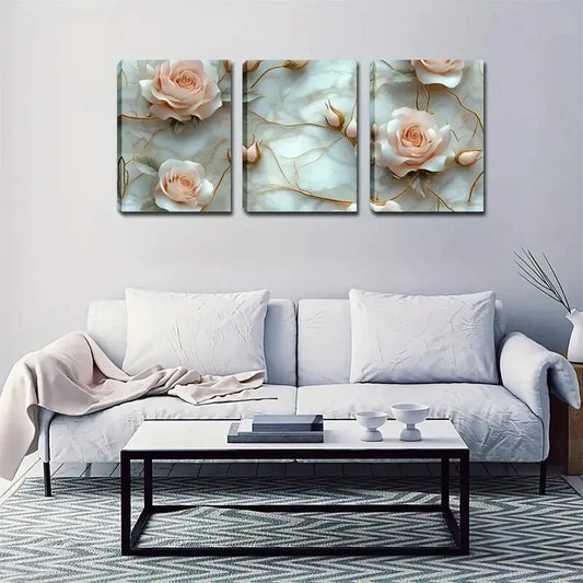 3pcs Rose-Vine Wrapped Background Metal Print Ready to Hang Art