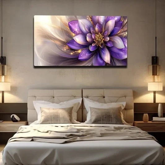 Modern Purple Floral Wall Art canvas office home room framed 120x60cm