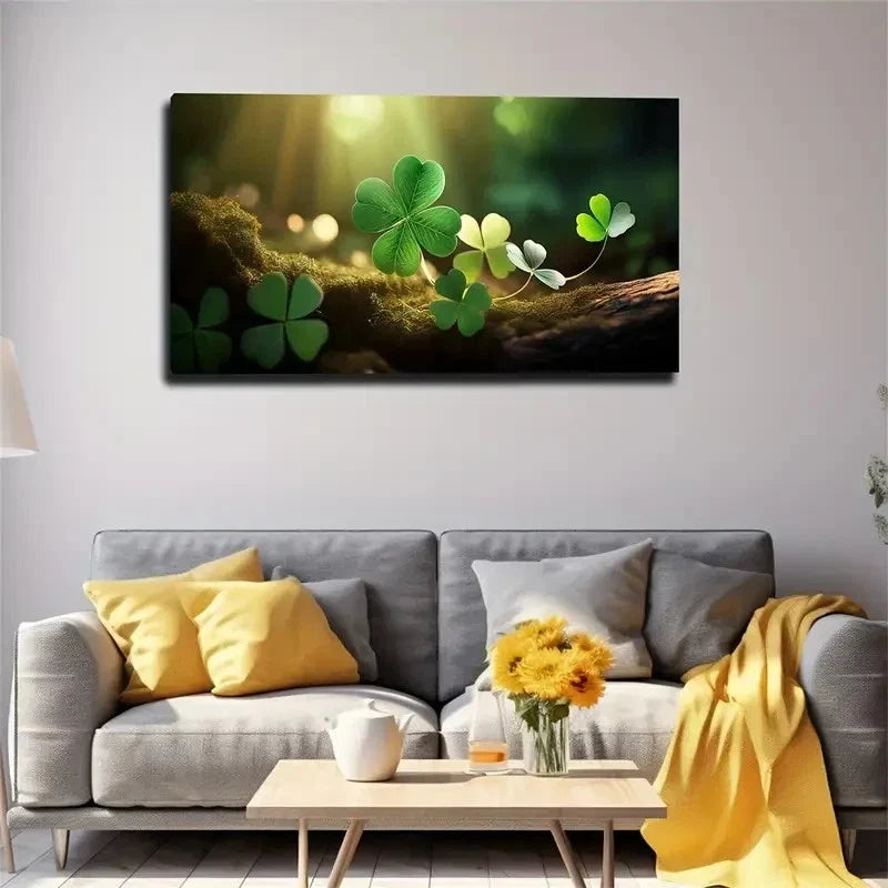 Romantic Four-Leaf Clovers Wall Art Canvas Office Home Room Framed 80x45cm
