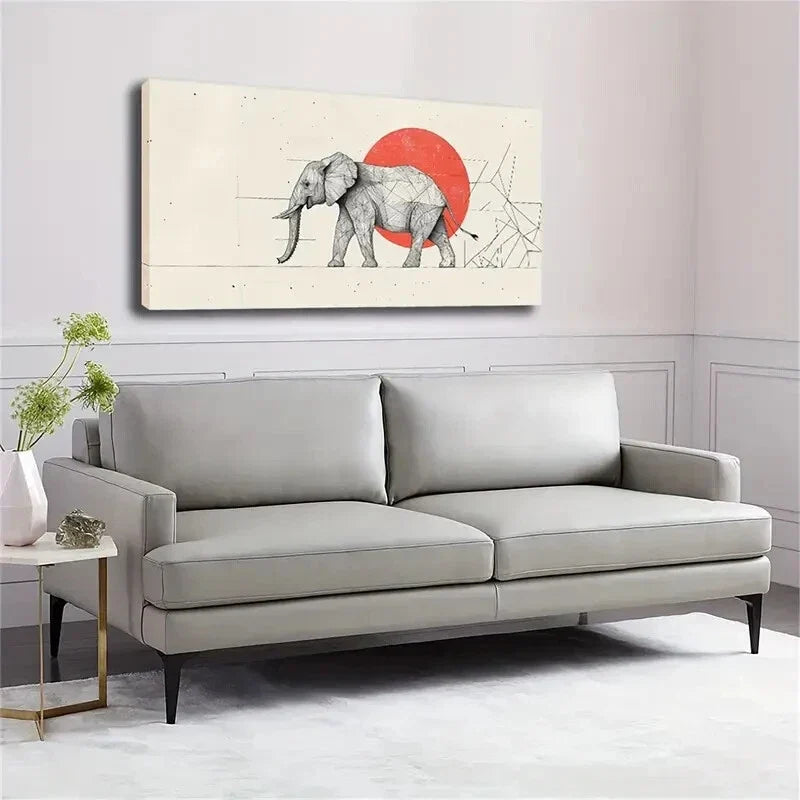 Elephant Silhouette with Red Wall Art Canvas Office Home Room Framed 120x60cm