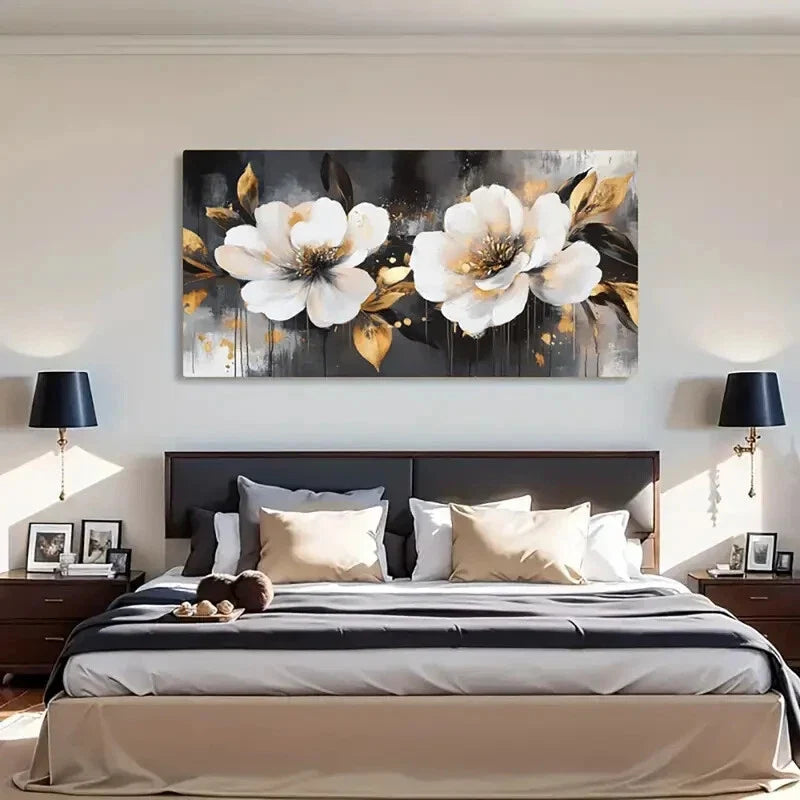 Golden Accents - Modern Rustic Wall Art Canvas Office Home Room Framed 80x45cm