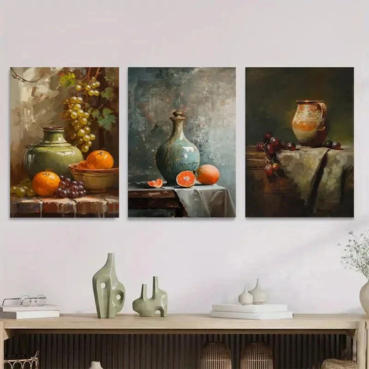 3pcs Vibrant Fruit Still Life Triptych Metal Print Ready to Hang Art