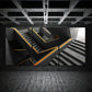 3pcs Steps Gray Colour Yellow Lines Metal Print Ready to Hang Art