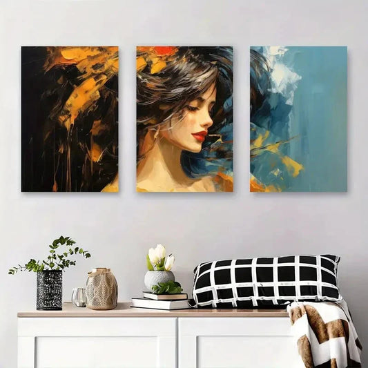 3pcs Abstract Woman Portrait Elegant Female Metal Print Ready to Hang Art