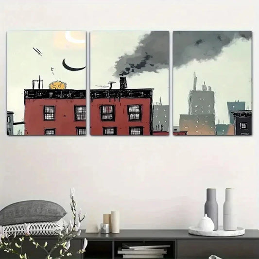 3pcs Farm Life Design at Night Metal Print Ready to Hang Art