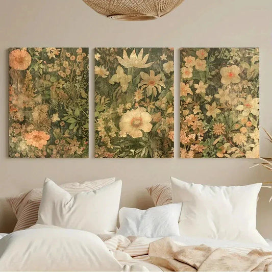3pcs Vintage Flower Medieval Modern Wildflower Metal Print Ready to Hang Art
