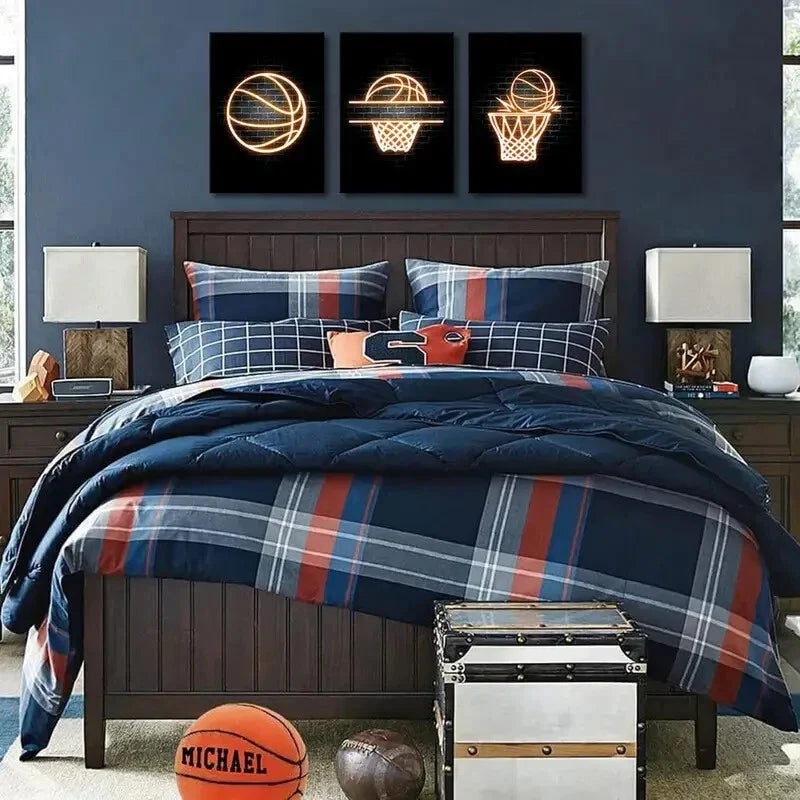 3pcs  Creative Basketball Art Neon Painting Metal Print Ready to Hang Art