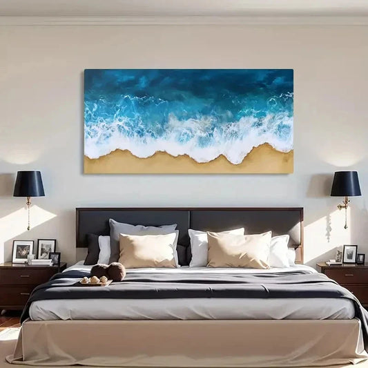 Ocean Waves and Sandy Beach Wall Art Canvas Office Home Room Framed 120x60cm