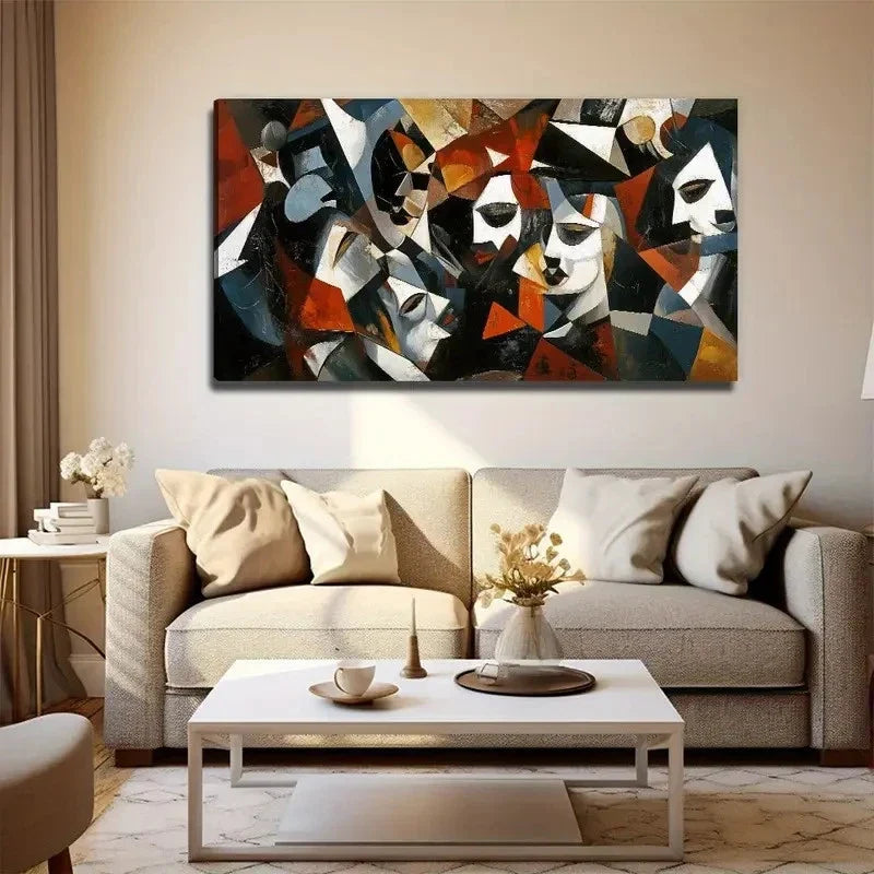 Abstract Human Face Suitable Wall Art Canvas Office Home Room Framed 80x45cm