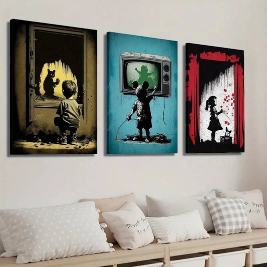 3pcs Boys & Girls Graffiti Style Wall Art Set Canvas Framed 40x60cm - High Quality Print 100% Australian Made Wall Canvas Ready to Hang