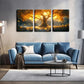 3pcs Golden Glow Tree Landscape Painting Wall Art Set Canvas Framed 40x60cm - High Quality Print 100% Australian Made Wall Canvas Ready to Hang