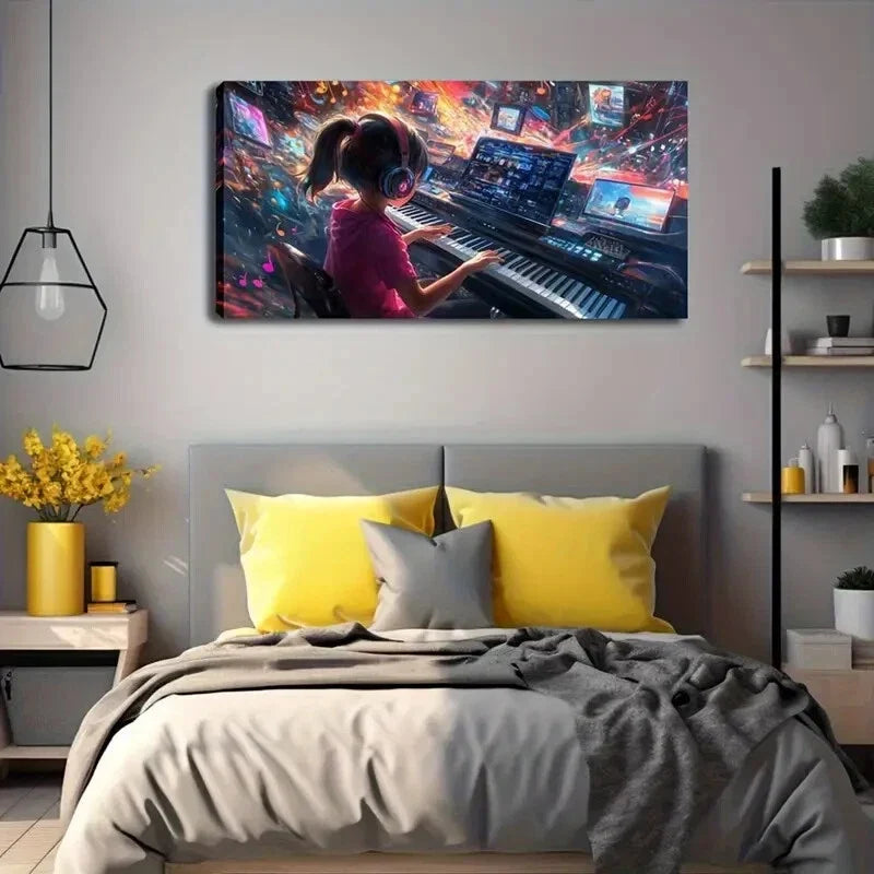 Abstract Style Musical Girl Wall Art Canvas Office Home Room Framed 120x60cm