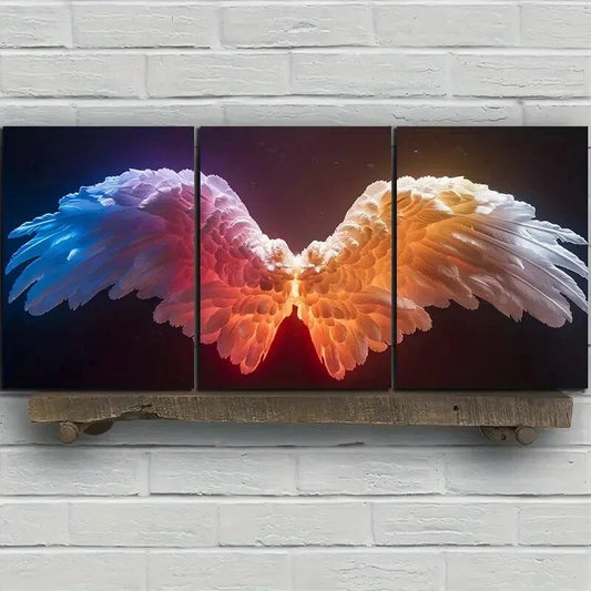 3pcs Angel Wings Multicolor Feather Design Metal Print Ready to Hang Art