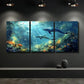 3pcs Vibrant Underwater Dolphin Ocean Scene Wall Art Set Canvas Framed 40x60cm - High Quality Print 100% Australian Made Wall Canvas Ready to Hang