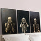 3pcs Golden-Hued Skeletons in Various Poses  Wall Art Set Canvas Framed 40x60cm - High Quality Print 100% Australian Made Wall Canvas Ready to Hang