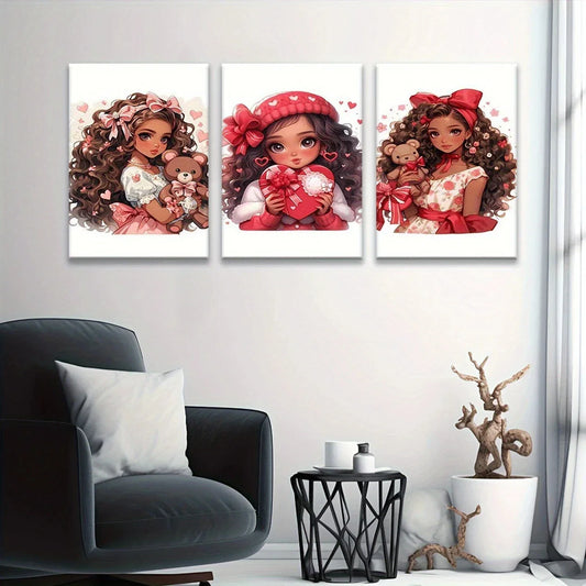 3pcs Abstract Figure Roses Bear Metal Print Ready to Hang Art
