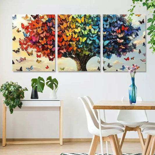 3pcs Vibrant Butterfly Tree  Wall Art Set Canvas Framed 40x60cm - High Quality Print 100% Australian Made Wall Canvas Ready to Hang