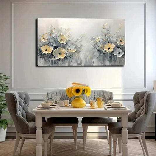 Vibrant Yellow & White Wall Art canvas office home room framed 120x60cm