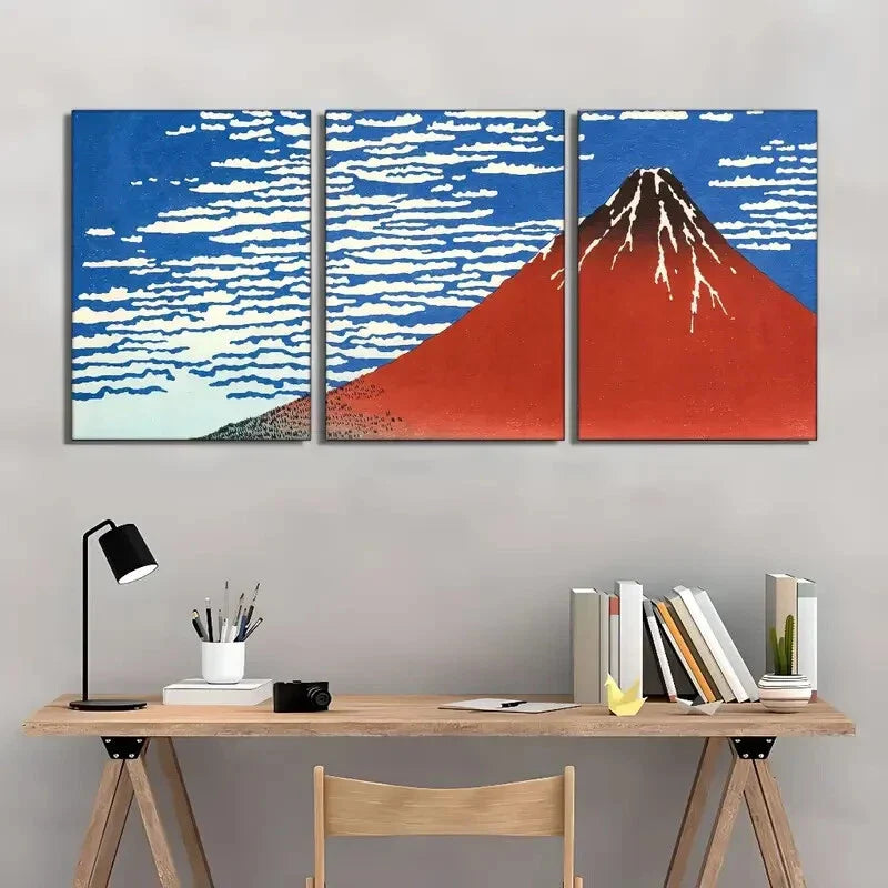 3pcs Mount Fuji Poster Landscape Geometric Art Metal Print Ready to Hang Art