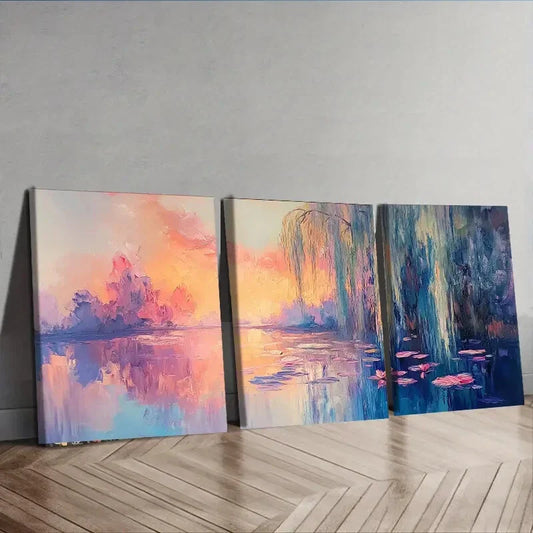 3pcs Oil Lilies in Water Painting Nature Perfec Wall Art Set Canvas Framed 40x60cm - High Quality Print 100% Australian Made Wall Canvas Ready to Hang