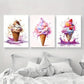 3pcs Ice Cream Colorful Food Metal Print Ready to Hang Art