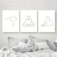 3pcs Meditation Yoga Line Art Design Metal Print Ready to Hang Art