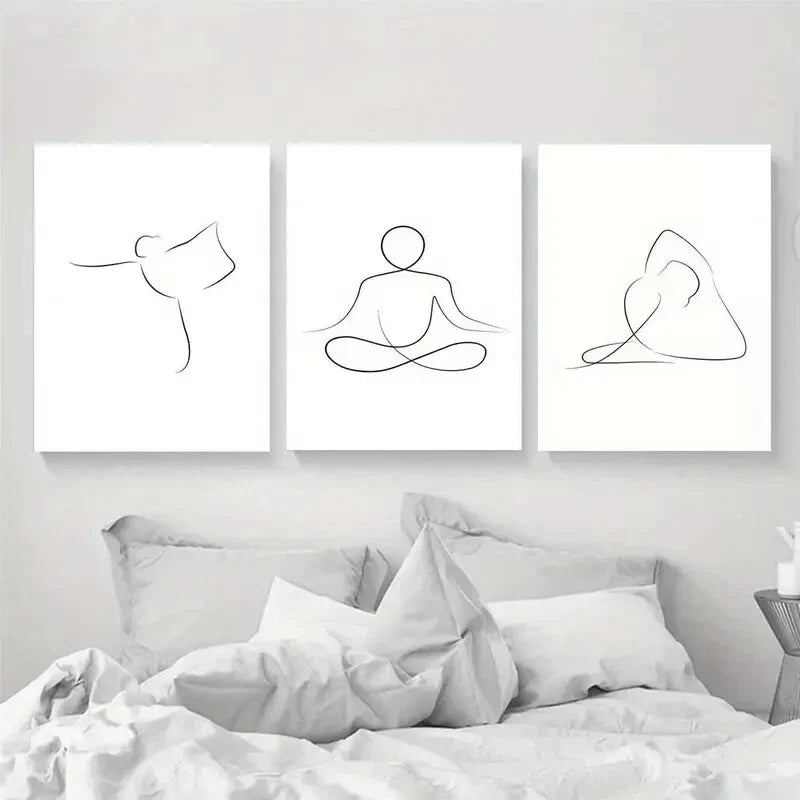 3pcs Meditation Yoga Line Art Design Metal Print Ready to Hang Art