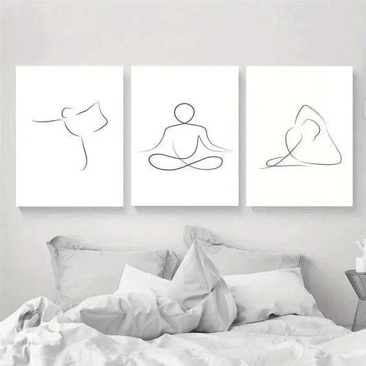 3pcs Meditation Yoga Line Art Design Metal Print Ready to Hang Art