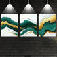 3pcs Abstract Marble Golden & Teal Swirls Metal Print Ready to Hang Art