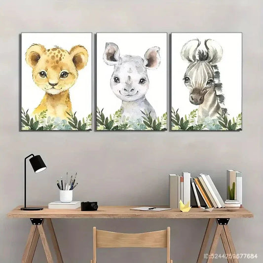 3pcs Zebra Cub Rhino Leopard Wildlife Art Metal Print Ready to Hang Art