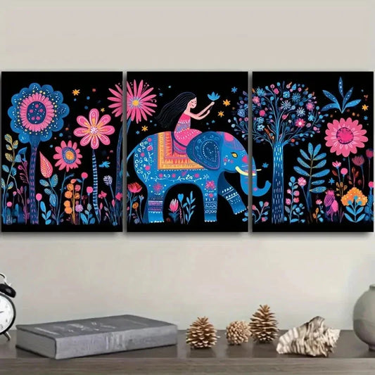 3pcs  Elephant and Baby, Luxurious Metal Print Ready to Hang Art
