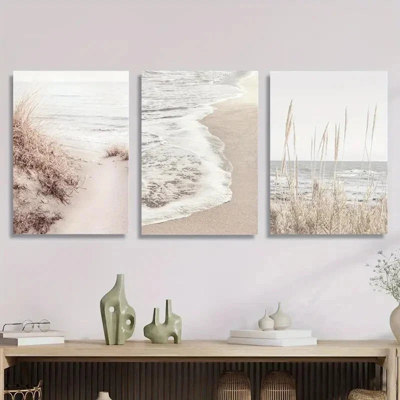 3pcs  Ocean & Sand Photography Prints Metal Print Ready to Hang Art Metal Print Ready to Hang Art