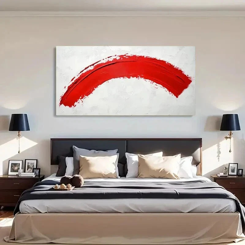 Vibrant Red & White Abstract Wall Art Canvas Office Home Room Framed 120x60cm