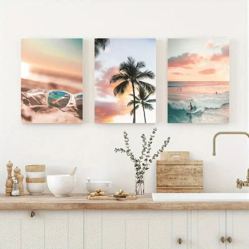 3pcs Coastal Art Prints Pampas Print Beach Prints Metal Print Ready to Hang Art