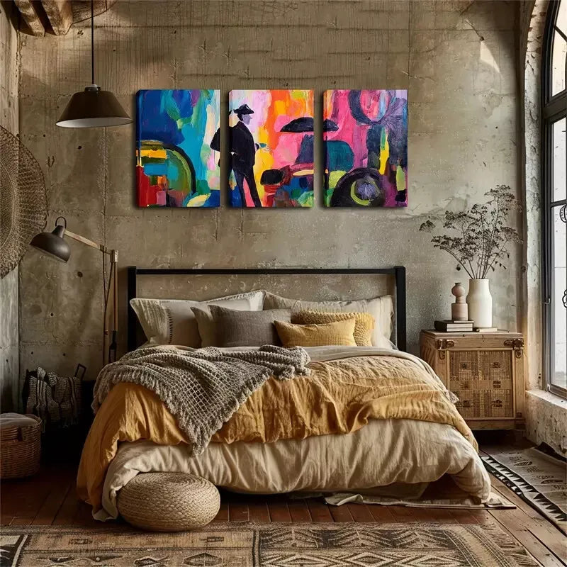 3pcs Vibrant Abstract Men’s Wall Art Set Canvas Framed 40x60cm - High Quality Print 100% Australian Made Wall Canvas Ready to Hang