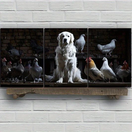 3pcs Dog and Bird Chick Pigeon Metal Print Ready to Hang Art