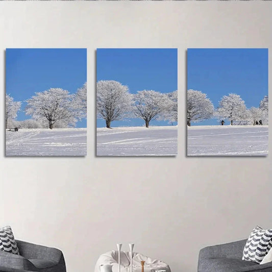 3pcs Snow Bay Winter Sky & Snowy Trees Metal Print Ready to Hang Art