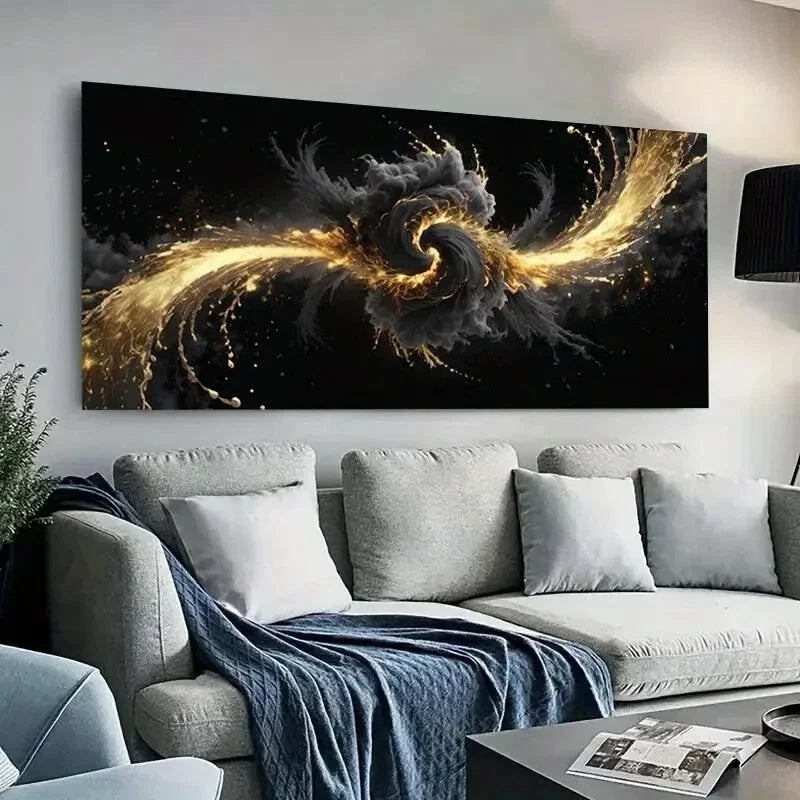 Black and Golden Galaxy wall canvas office home room framed 120x60cm