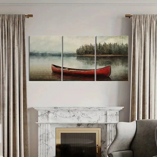 3pcs Serene Canoe Metal Print Ready to Hang Art